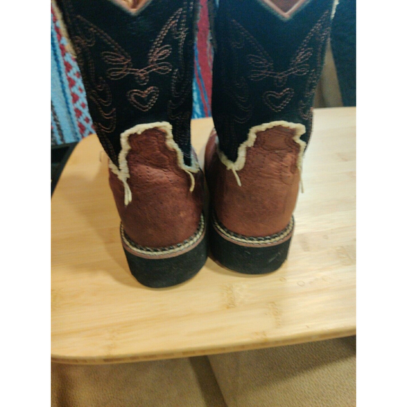 Ariat Youth Size 7 B Brown Black Leather Cowboy Boots - Picture 7 of 12